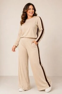 Calça Pantalona em Moletinho com Faixa Lateral Frida