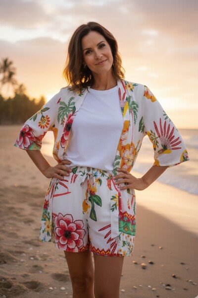 Foto Conjunto Bermuda + Kimono em viscose