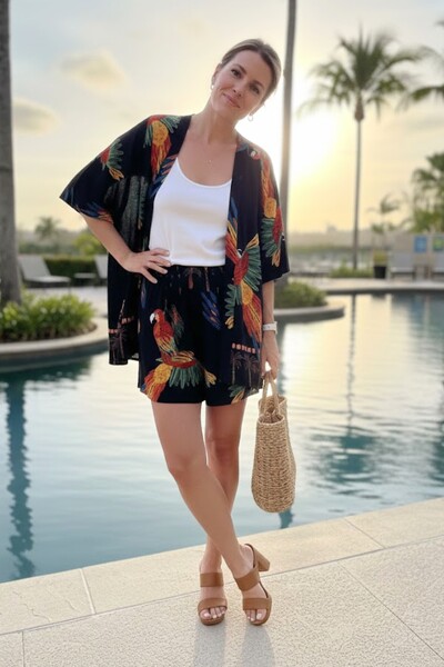 FotoConjunto Bermuda + Kimono em viscose