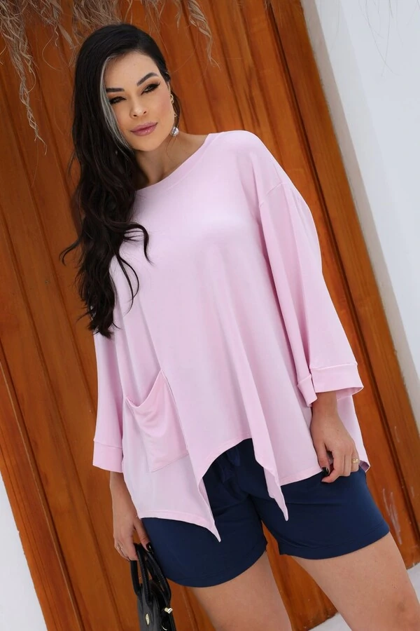 Blusa Assimétrica com bicos em malha Mila