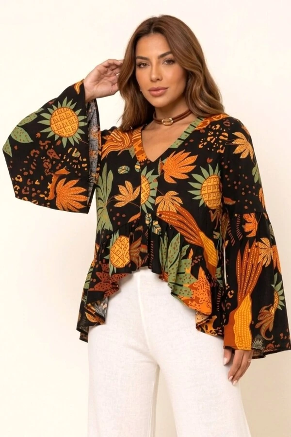 Bata Betina Manga Longa Viscolinho