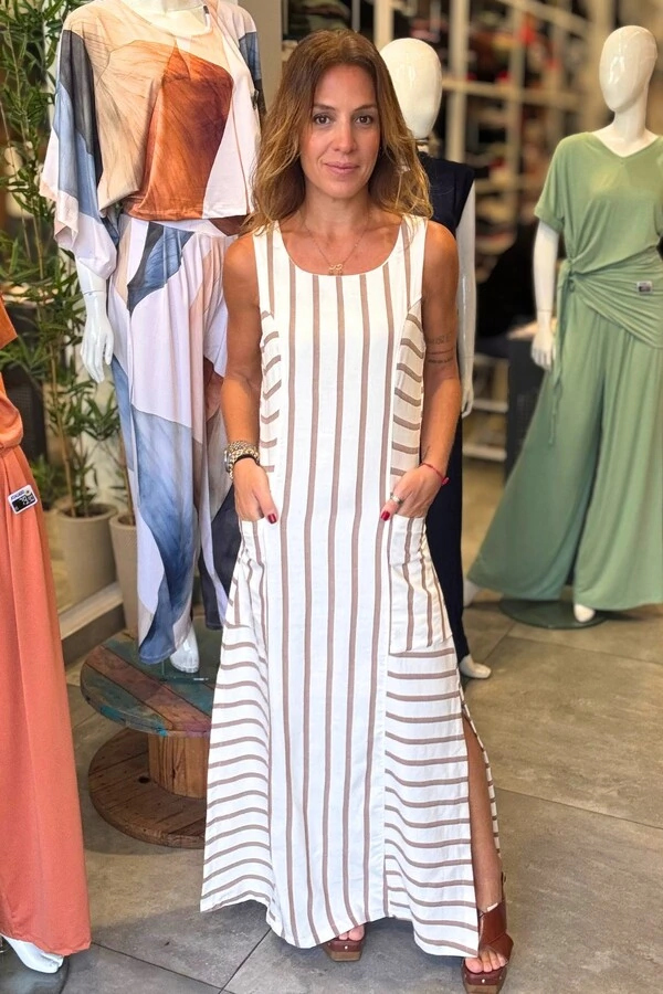 Vestido Listras em Viscolinho