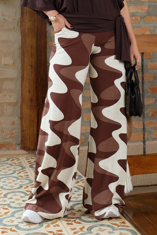 Calça Pantalona Mel Estampada