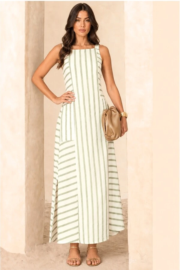 Vestido Listras em Viscolinho