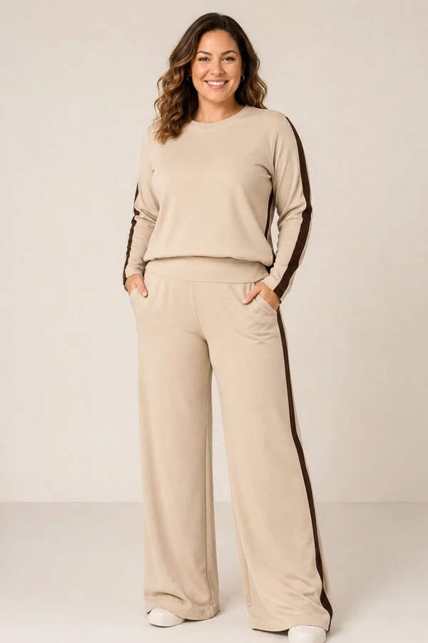 Calça Pantalona em Moletinho com Faixa Lateral Frida