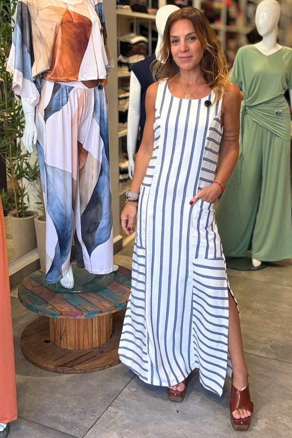Vestido Listras em Viscolinho