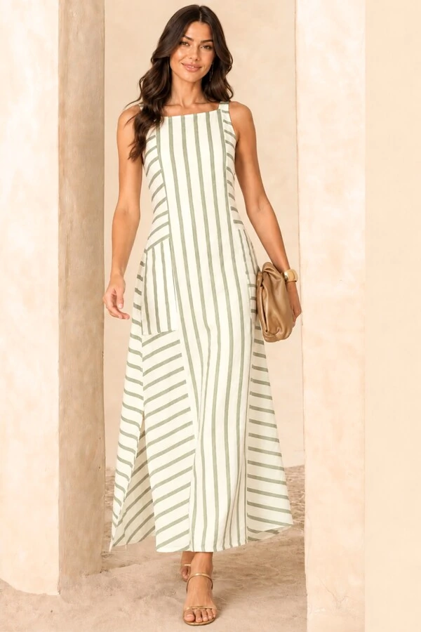 Vestido Listras em Viscolinho