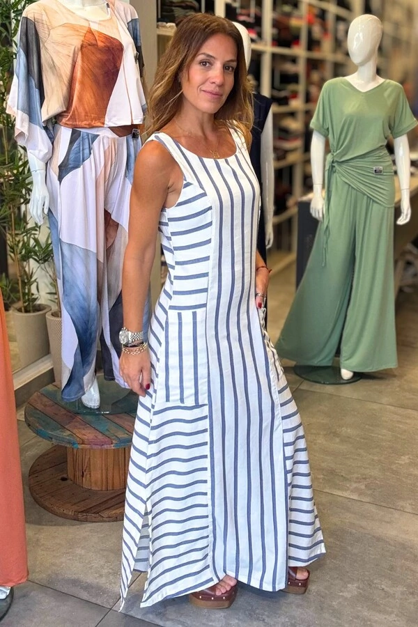 Vestido Listras em Viscolinho