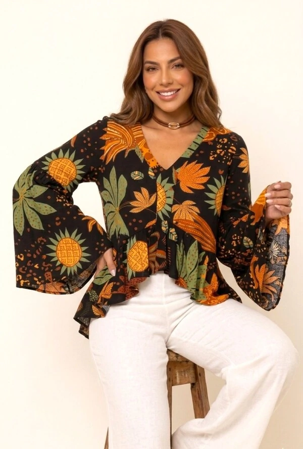 Bata Betina Manga Longa Viscolinho