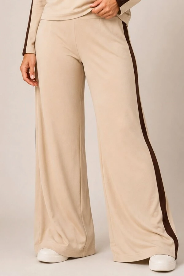 Calça Pantalona em Moletinho com Faixa Lateral Frida