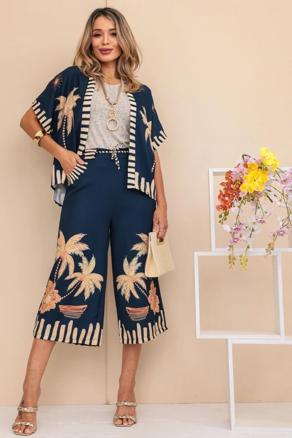 Conjunto Céu e Mar Pantacourt + Kimono VIP