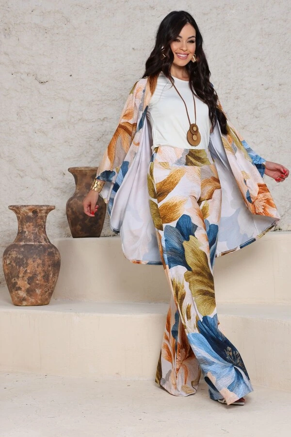 Calça Pantalona Maia + Kimono em Fluity
