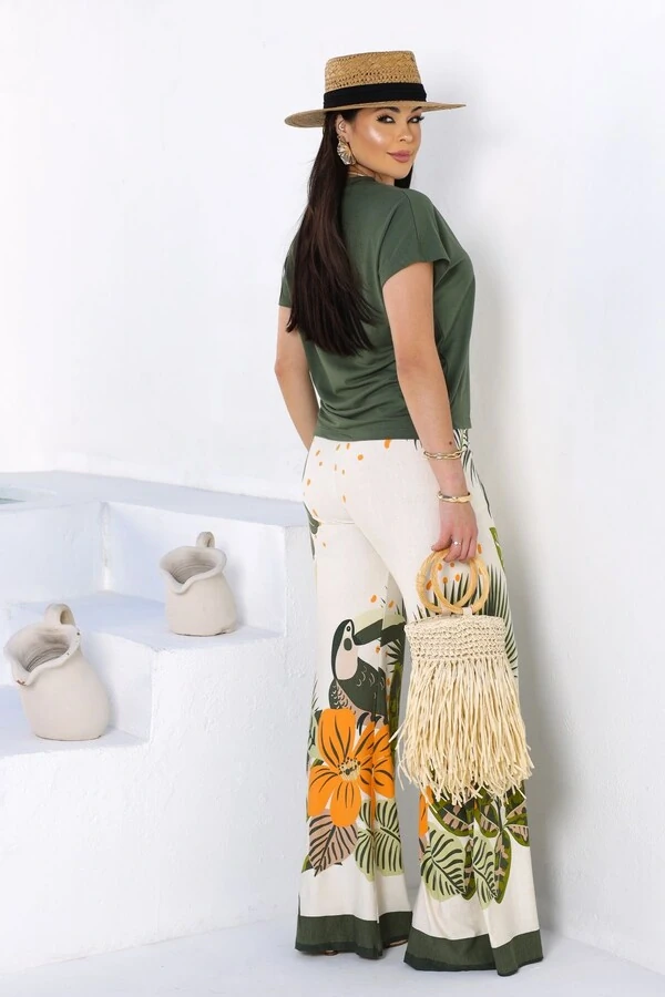 Calça Pantalona Mel Estampada