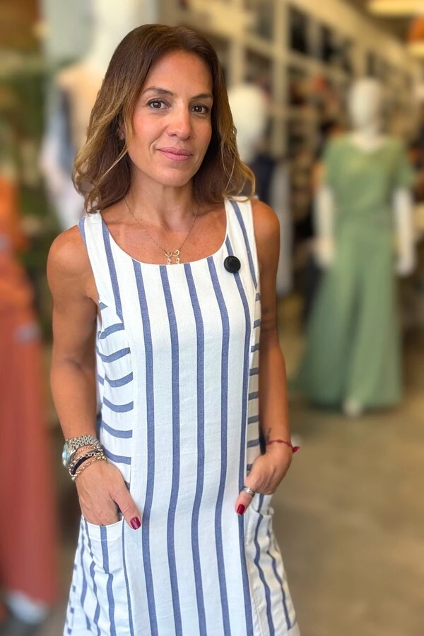 Vestido Listras em Viscolinho