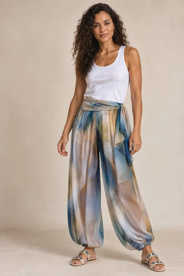 Calça aladim Jade em Tule