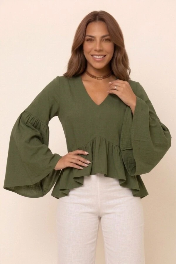 Bata Betina Manga Longa Viscolinho