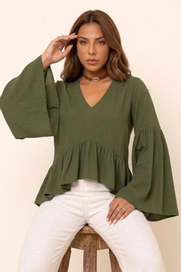 Bata Betina Manga Longa Viscolinho