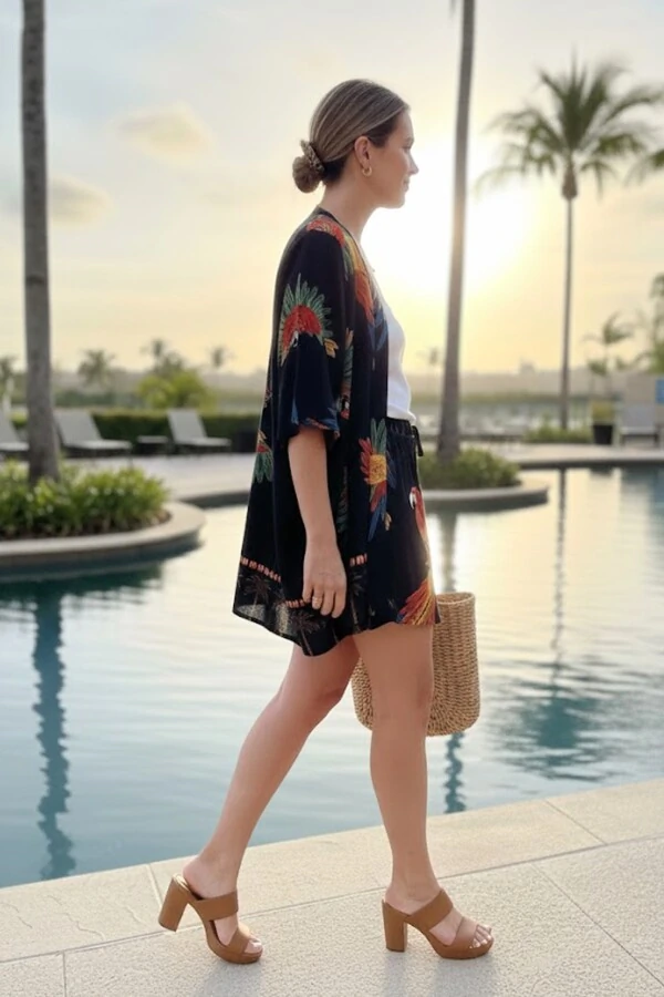 Conjunto Bermuda + Kimono em viscose