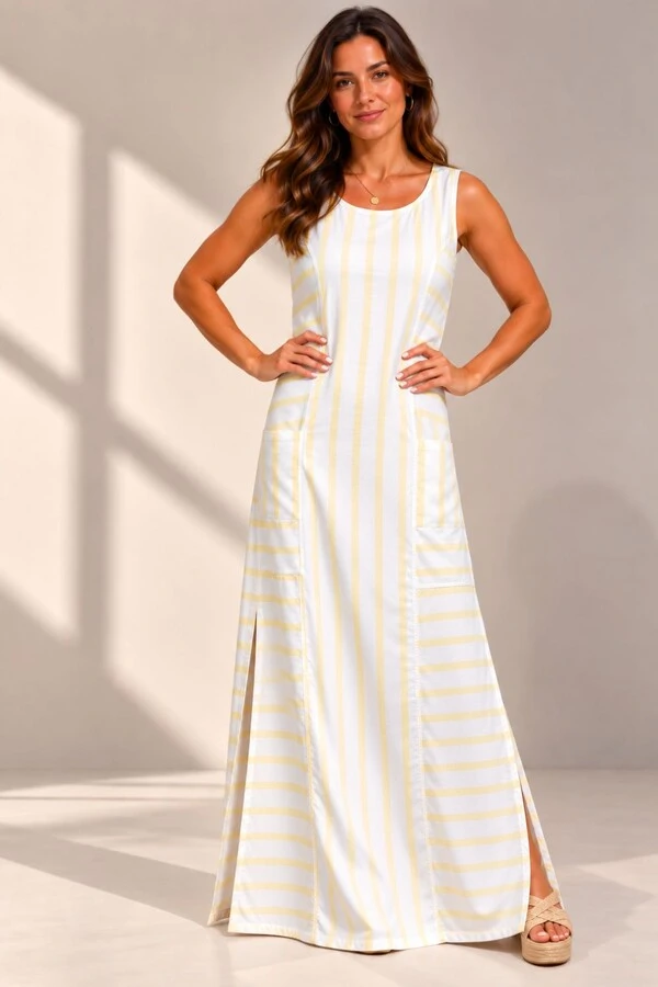 Vestido Listras em Viscolinho