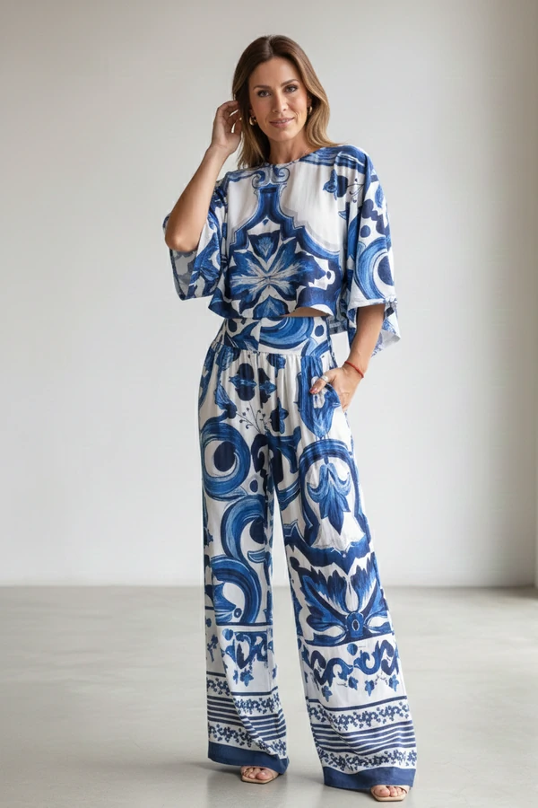 Pantalona Celeste Tecido Fluity