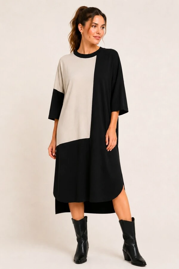Vestido Bicolor Toronto em Moletinho