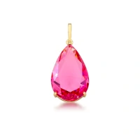 Pingente Gota Rosa Cristal G Banho em Ouro 18K