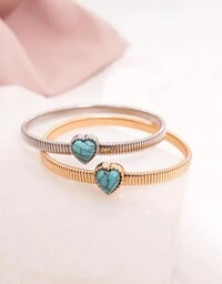 Pulseira Maleável Com Pingente Love Turquesa