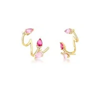 Brinco Ear Cuff 3 Gotas Rosas Banhado a Ouro 18k