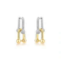 Brinco 2 Elos liso e cravejado banhado a ouro 18k