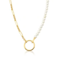 Colar pérolas shell e elos 3x1 lisos banhado a ouro