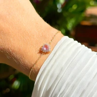Pulseira Love Cristal Quartzo Rosa Banho Ouro