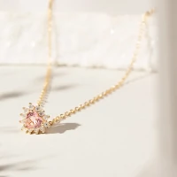 Colar Coração Cristal Quartzo Rosa Banho Ouro