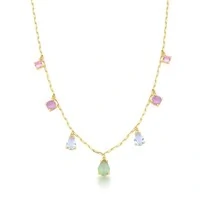 Colar Cristais Color Banhado a Ouro 18k