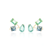 Brinco Ear Cuff formas azul e verde banhado a ouro