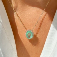 Colar princess esmeralda colombiana fusion cravejado oval banhado a ouro 18k