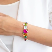Pulseira maxi formas fusion turmalina rosa e cristais banho ouro 18k
