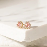 Brinco Coração Cristal Quartzo Rosa Banho Rosa