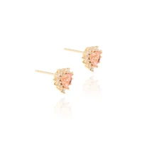 Brinco Coração Cristal Quartzo Rosa Banho Rosa