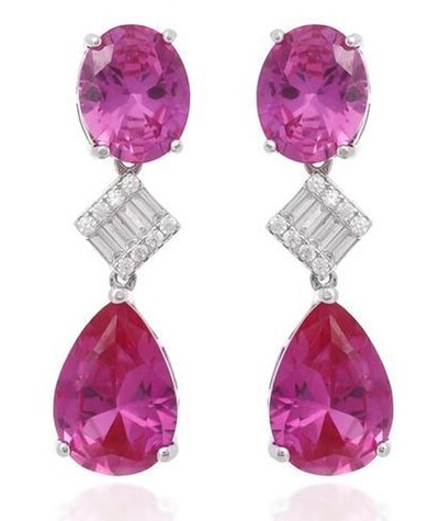 Foto Brinco Pink Gotas Luxo Prata 925