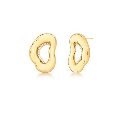 Foto Brinco Orgânico Oval Cravejado Banhado a Ouro 18k
