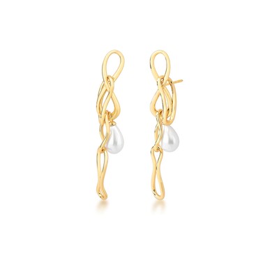 Foto Brinco Infinito Pérola e Elos Banho em Ouro 18K