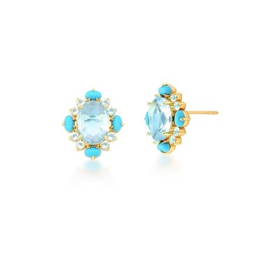 Foto BR oval G água marinha e mini cabochões turquesa banhado a ouro
