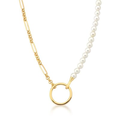 Foto Colar pérolas shell e elos 3x1 lisos banhado a ouro