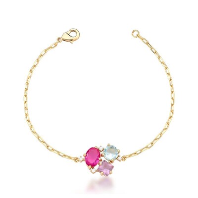 Foto Pulseira pingente triplo color banhado a ouro