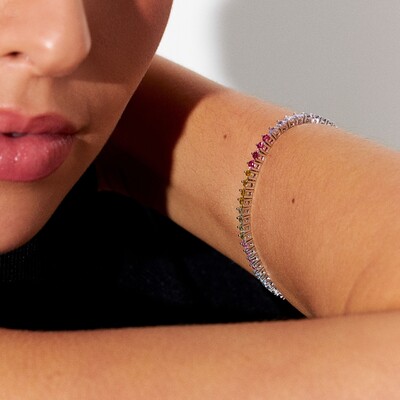 FotoPulseira Riviera 3 Pontos 3mm Cristais Colors em Ródio Branco