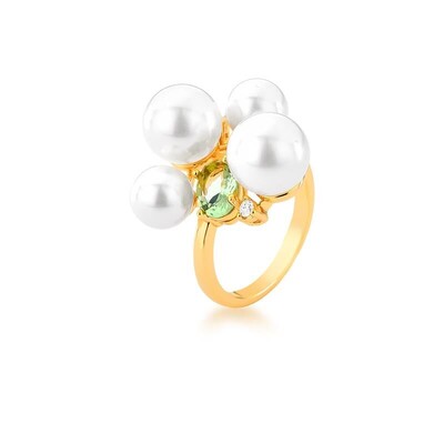 Foto Anel com 4 pérolas shell e cristal praziolita