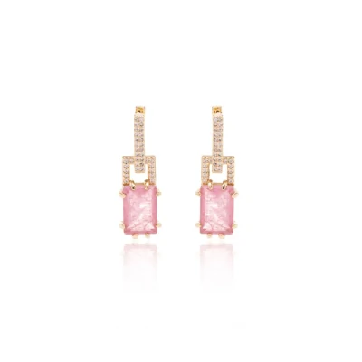 Foto Argola Pingente Fusion Quartzo Rosa Banhado a Ouro