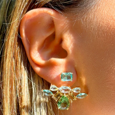 FotoBrinco Ear Jacket Cristais degradê banhado a ouro 18k