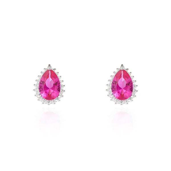 Brinco Gota Zurique Pink cravejada Prata 925