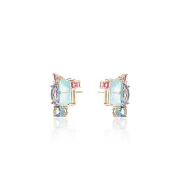 Brinco retangular turmalina light formas banho ouro